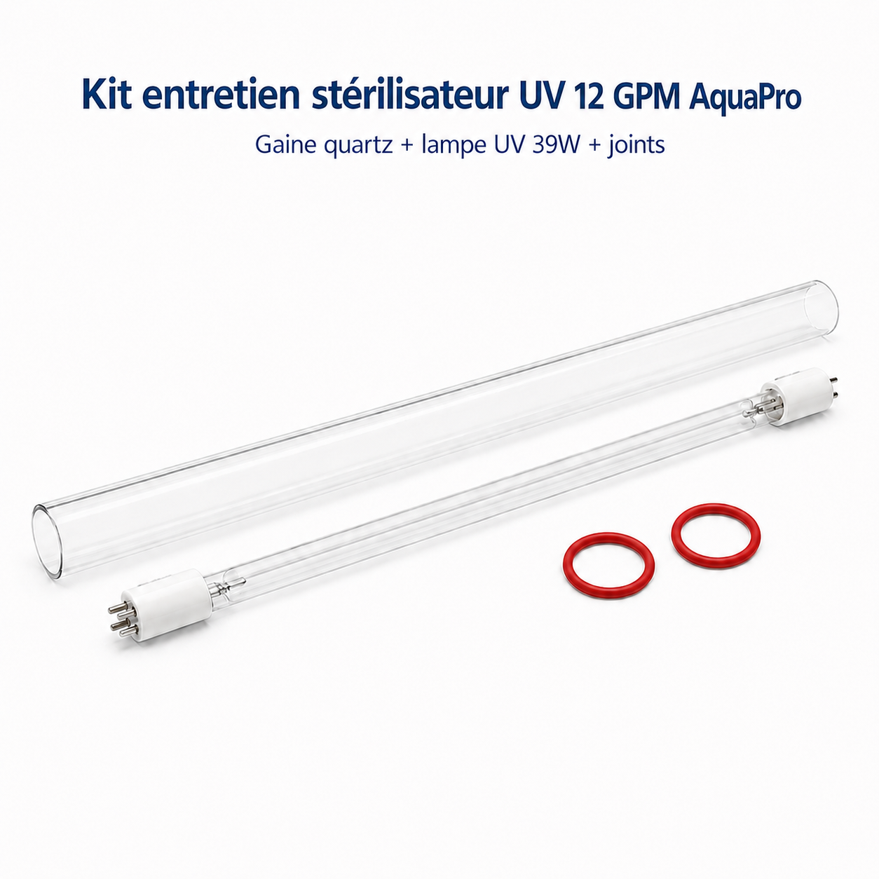 Kit entretien st&eacute;rilisateur UV AquaPro 12 GPM : lampe 39 W, gaine quartz et joints rouges