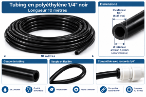 Tubing en polyéthylène 1/4" noir (10 mètres)