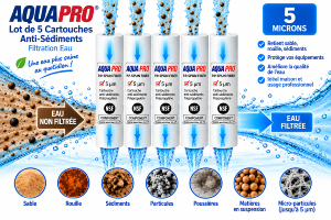Lot de 5 Cartouches Anti-Sédiments – 5 Microns – Filtration Eau – Aquapro