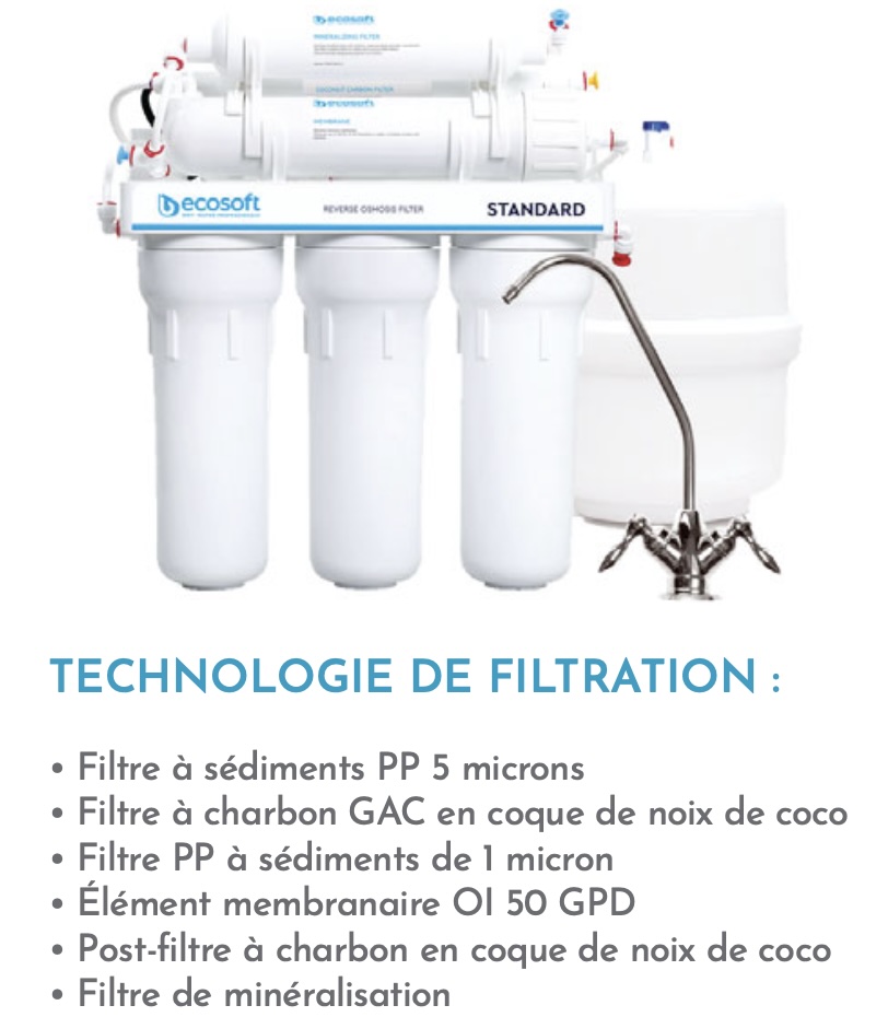 Osmoseur ECOSOFT Standard 50 GPD avec Minéralisation – 5 étapes – Réservoir 12 L