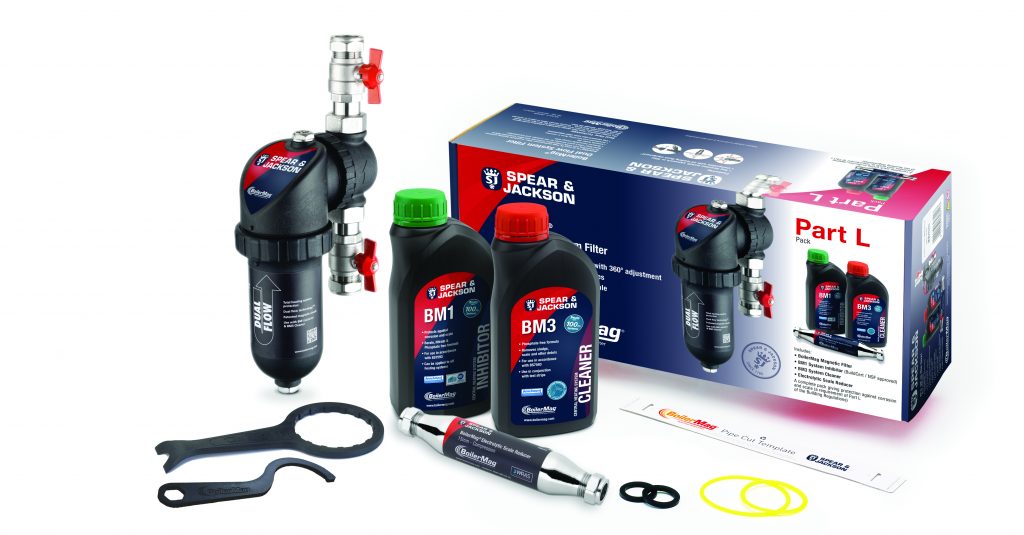 BoilerMag filtre magn&eacute;tique pour chauffage avec nettoyant BM3 et inhibiteur BM1