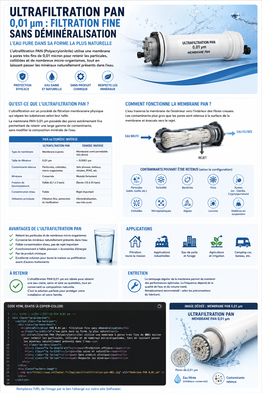 Ultrafiltration PAN 0,01 micrometre pour la filtration de l'eau