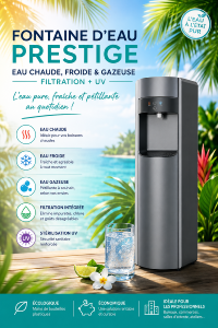 Fontaine d’eau PRESTIGE – eau chaude, froide et gazeuse – filtration + UV