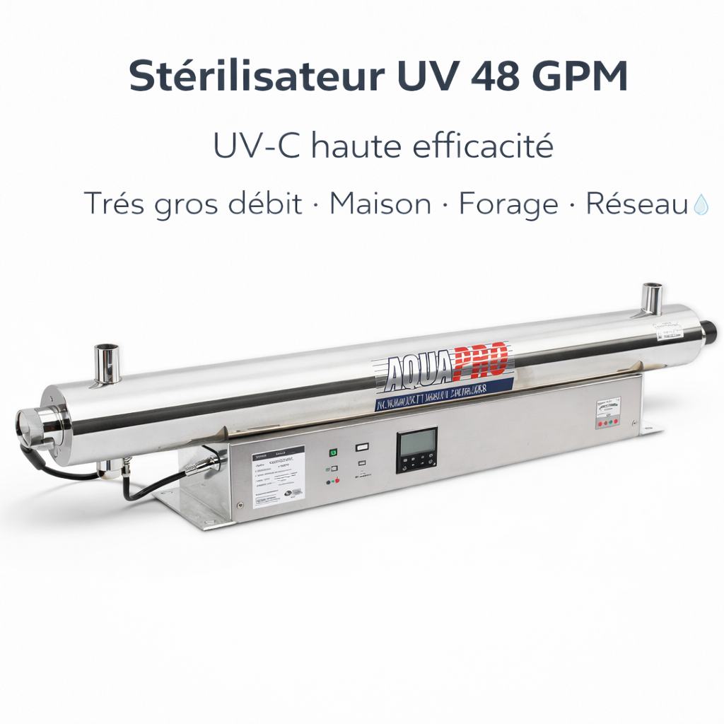 Stérilisateur UV 48 GPM – Désinfection UV gros débit