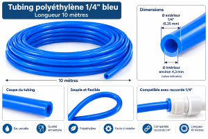 Tubing polyethylene 1/4'' bleu (10 mètres)