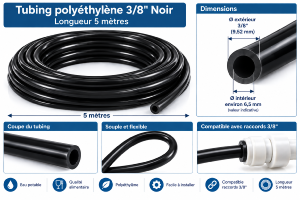 Tubing polyéthylène 3/8'' Noir (longueur 5 mètres