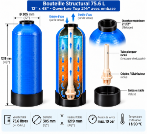 Bouteille Structural 75.6 L avec embase - 12'' x 48'' avec ouverture top 21/2''