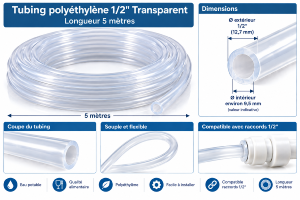 Tubing polyéthylène 1/2'' Transparent (longueur 5 mètres)