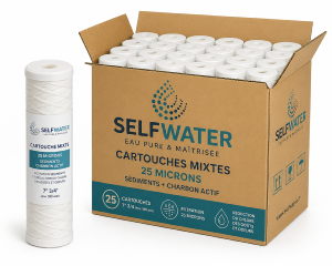 Carton de 25 cartouches mixtes 7"3/4 – 25 microns + charbon actif