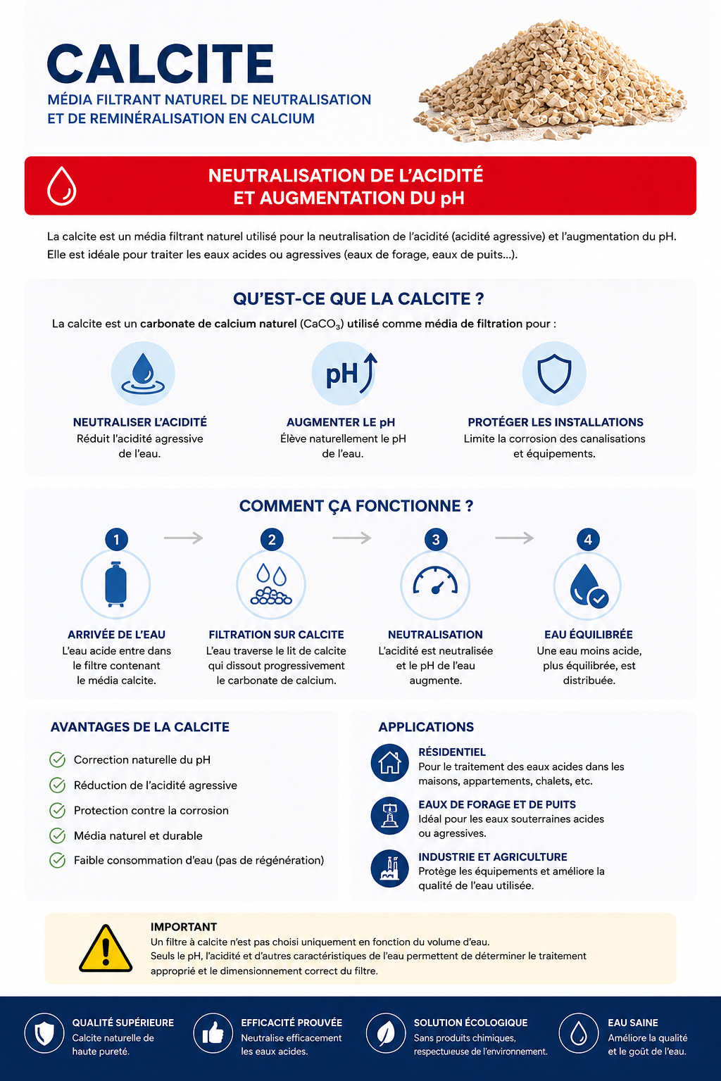 Calcite - m�dia filtrant naturel pour neutralisation de l'acidit� et augmentation du pH de l'eau