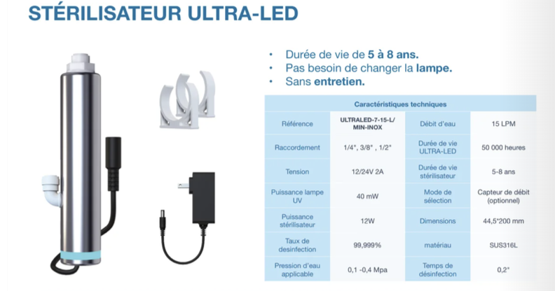 Stérilisateur ULTRA-LED inox 7 à 15 L/min