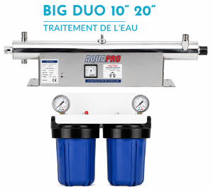 Station de traitement BIG DUO 10″ + Stérilisateur UV AQUAPRO 12 GPM 39 W HTM1