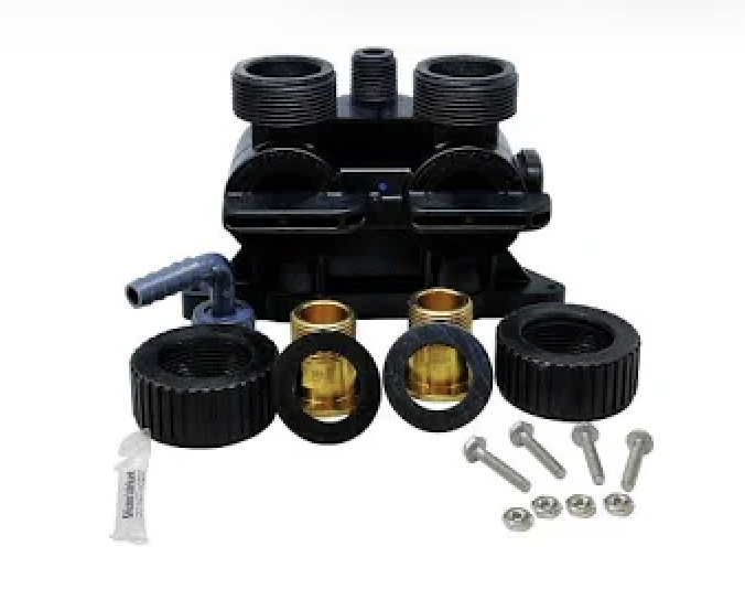 By-pass plastique avec raccordement 20/27 (3/4") pour vanne Autotrol 255 permettant d’isoler l’adoucisseur du réseau d’eau pendant la maintenance.