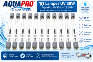 10 Lampes UV 39W AquaPro UV12-L – Eau sans bactéries 12 GPM