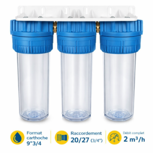 Triple Porte-Filtre Eau 9"3/4 – Station de Filtration 3 Étapes – 20/27 (3/4")