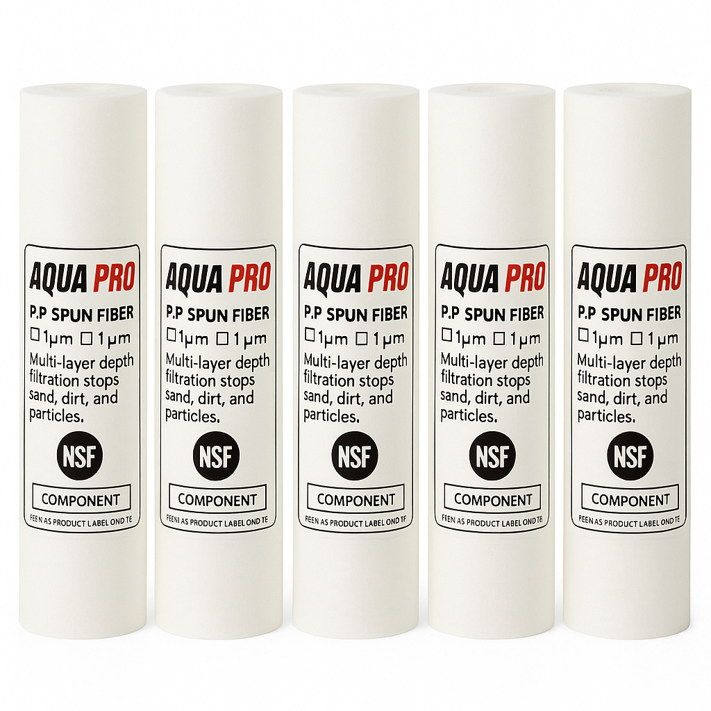 lot 5 cartouches Aquapro en polypropylène spun 10" – filtration 1 micron