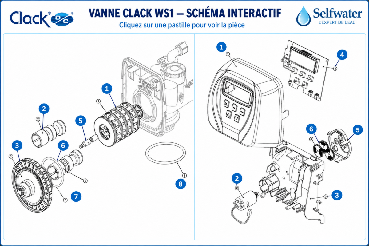 Vanne Clack WS1 – sch�ma interactif des pi�ces d�tach�es