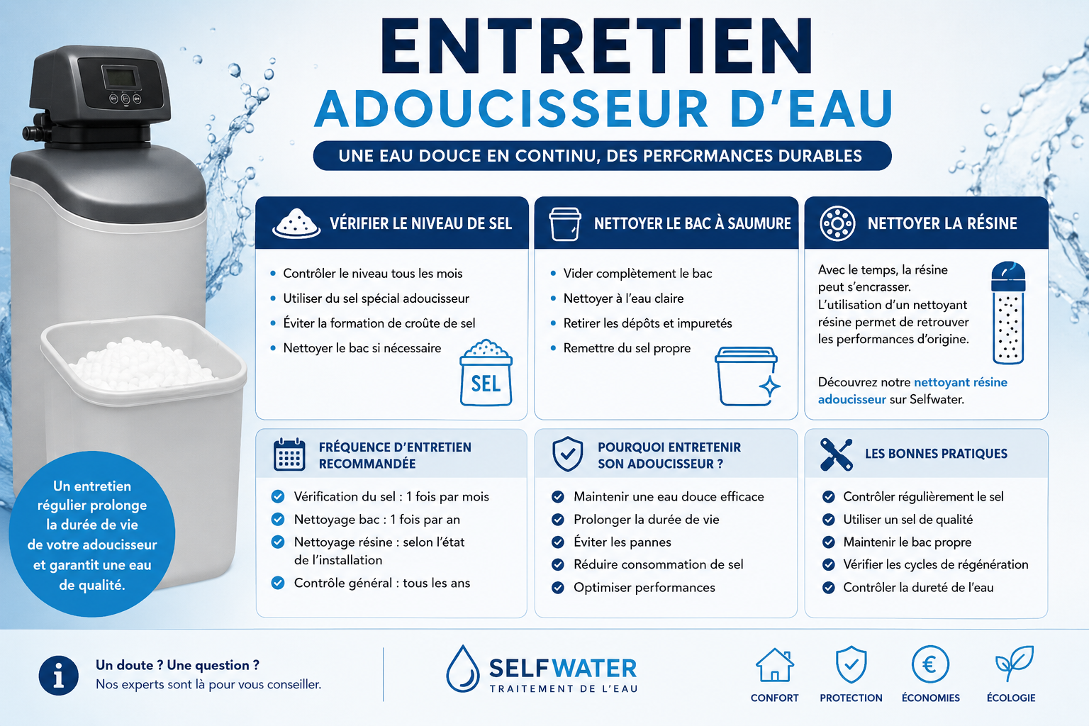 Entretien adoucisseur d’eau - guide complet Selfwater
