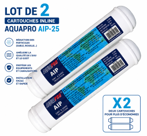 2 Cartouches sen ligne Aquapro PR-AIP-25-38 – Filtration Anti-Impuretés – Avec Raccords 3/8" – 12" × 2,5"