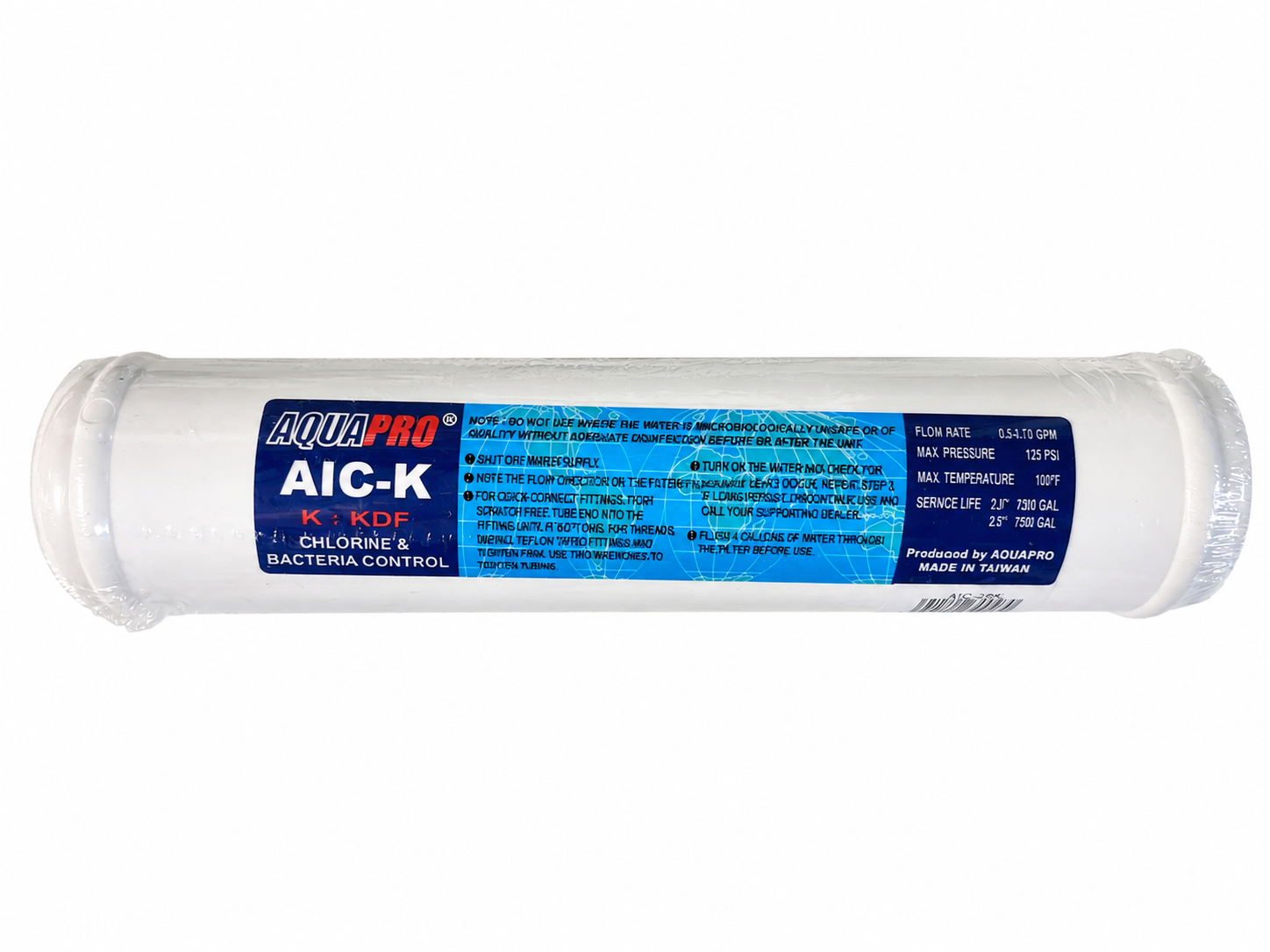 Cartouche en ligne Aquapro AICK – Filtration Charbon Actif + KDF – 12" × 2,5"