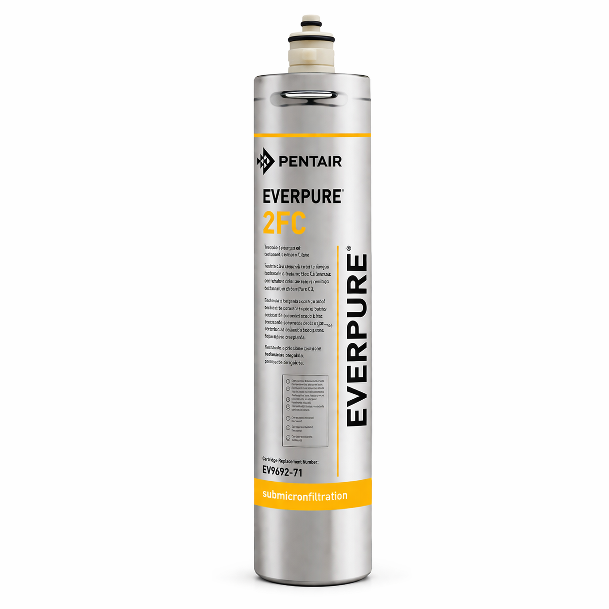 Cartouche Everpure 2FC EV9692-71 avec filtration 0,5 micron et réduction du calcaire. Idéale pour machines à café, distributeurs et eau potable. Compatible QL1 QL2 QL3.
