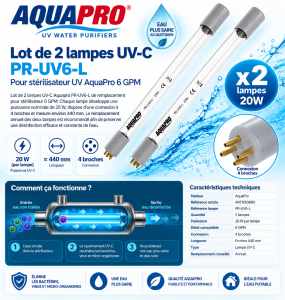 Lampe UV-C Aquapro PR-UV6-L 20 W – Lot de 2 lampes pour stérilisateur 6 GPM