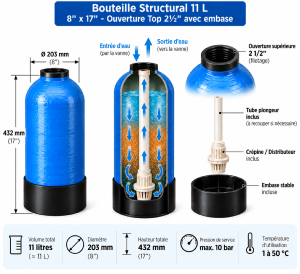 Bouteille Structural 11 L avec embase - 8'' x 17'' avec ouverture top 21/2''
