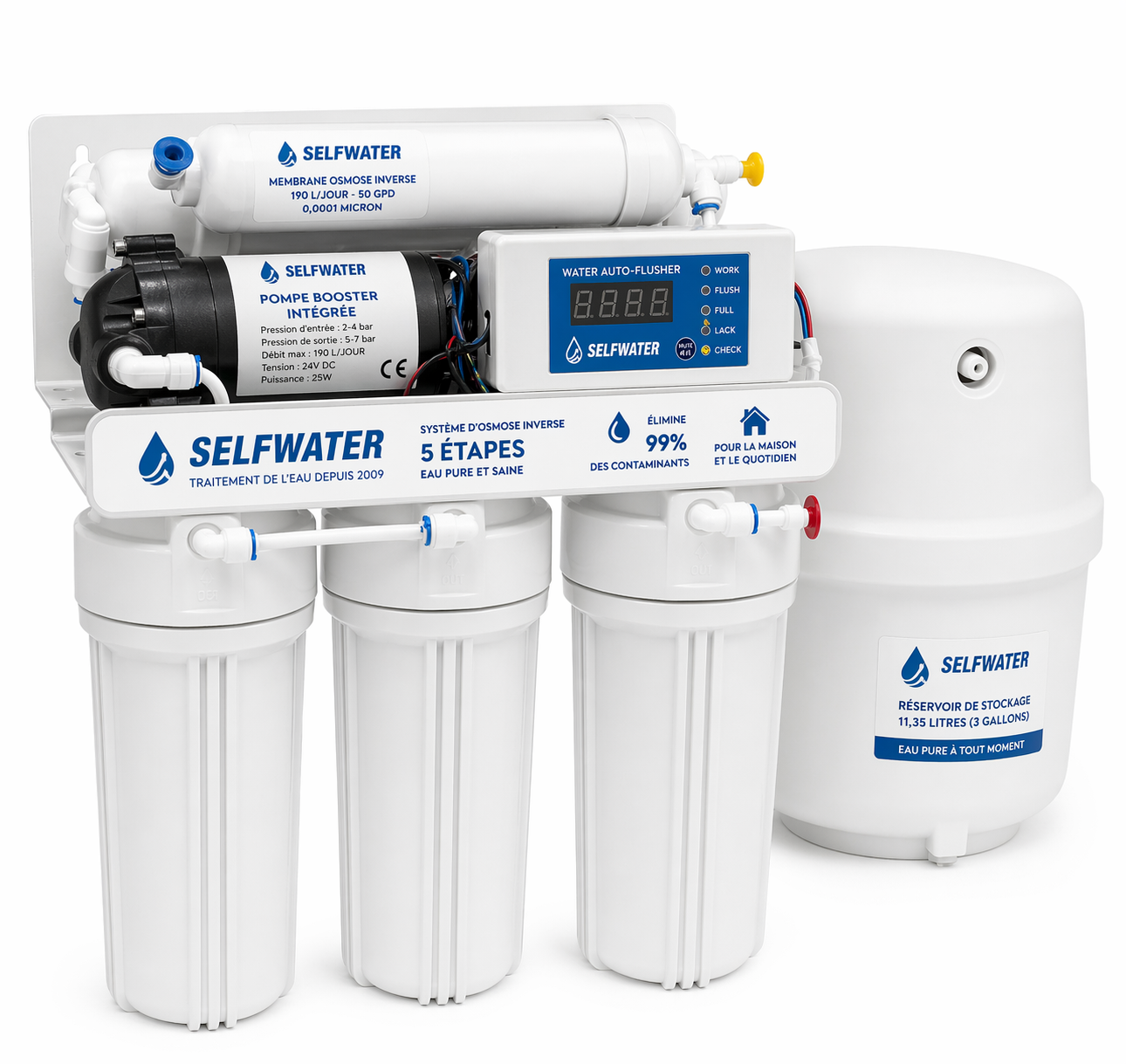 Osmoseur 5 étapes avec pompe 190 L/jour | Eau pure – Selfwater