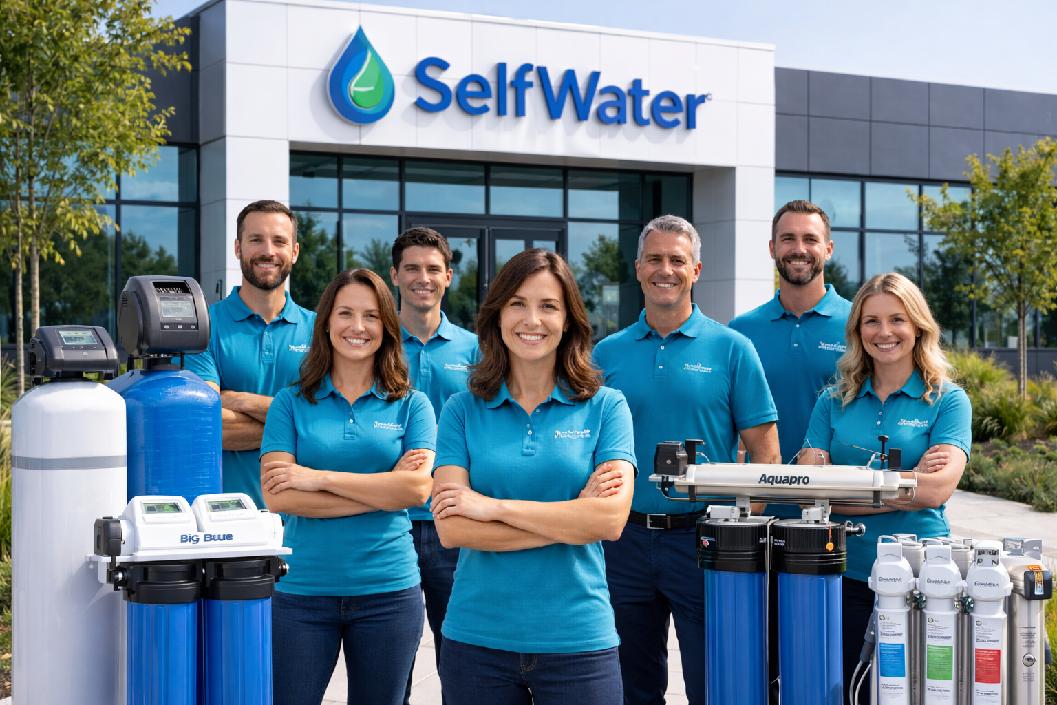 �quipe Selfwater devant le b�timent
