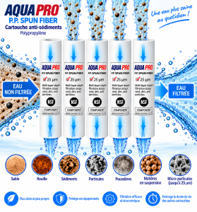 Lot de 5 Cartouches Anti-Sédiments – 25 Microns – Filtration Eau – Aquapro