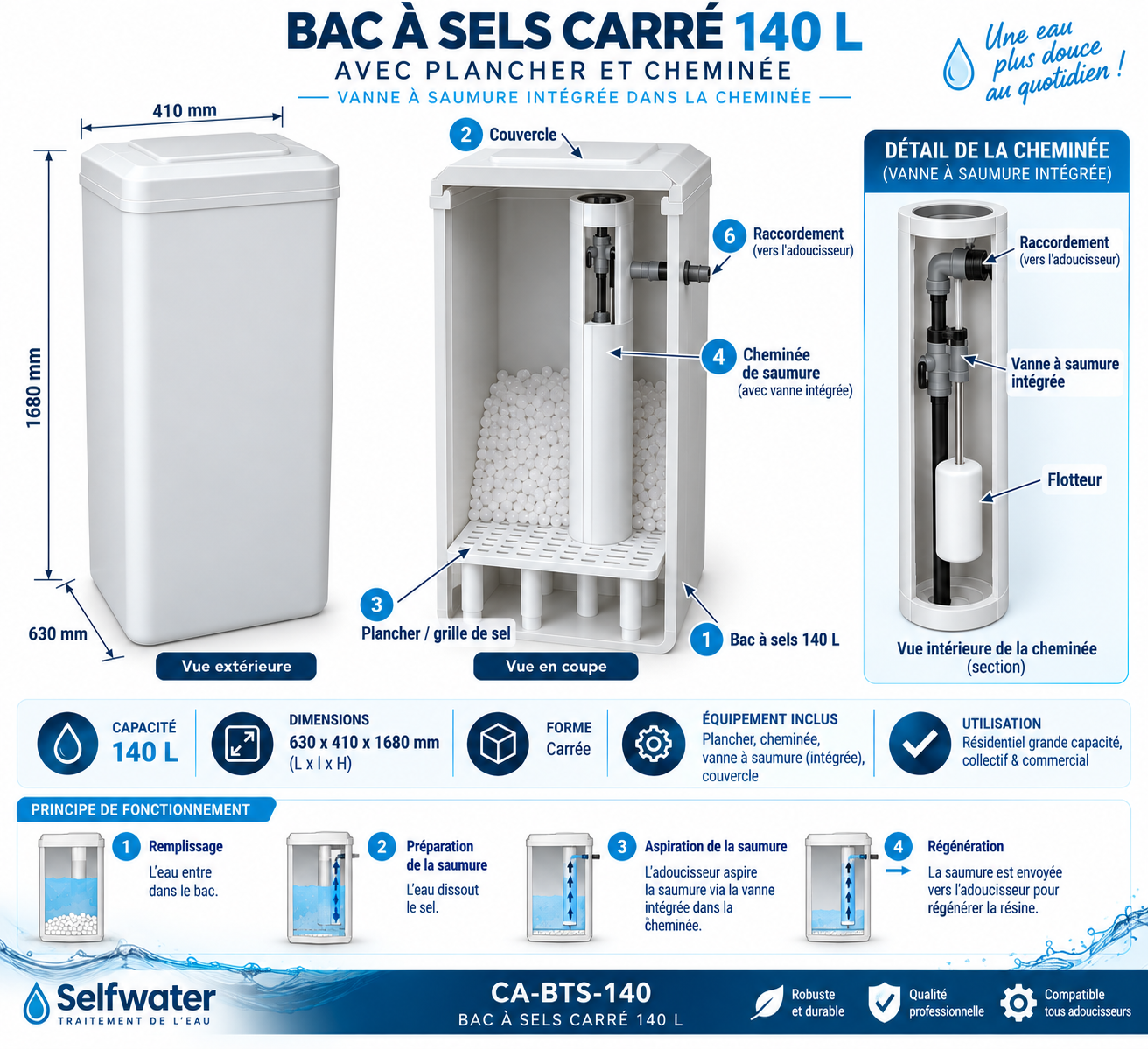 Bac � sels carr&eacute; 140 L CA-BTS-140 avec plancher et chemin&eacute;e