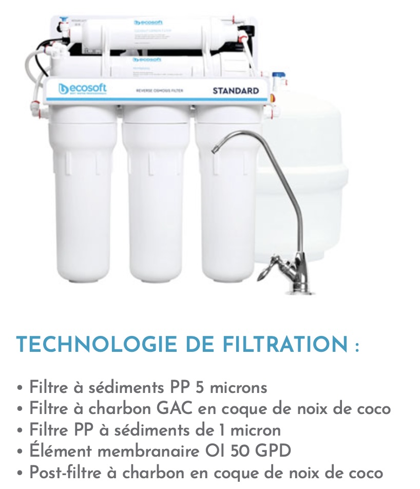 Osmoseur ECOSOFT Absolute 50 GPD avec Pompe – 5 étapes – Réservoir 12 L