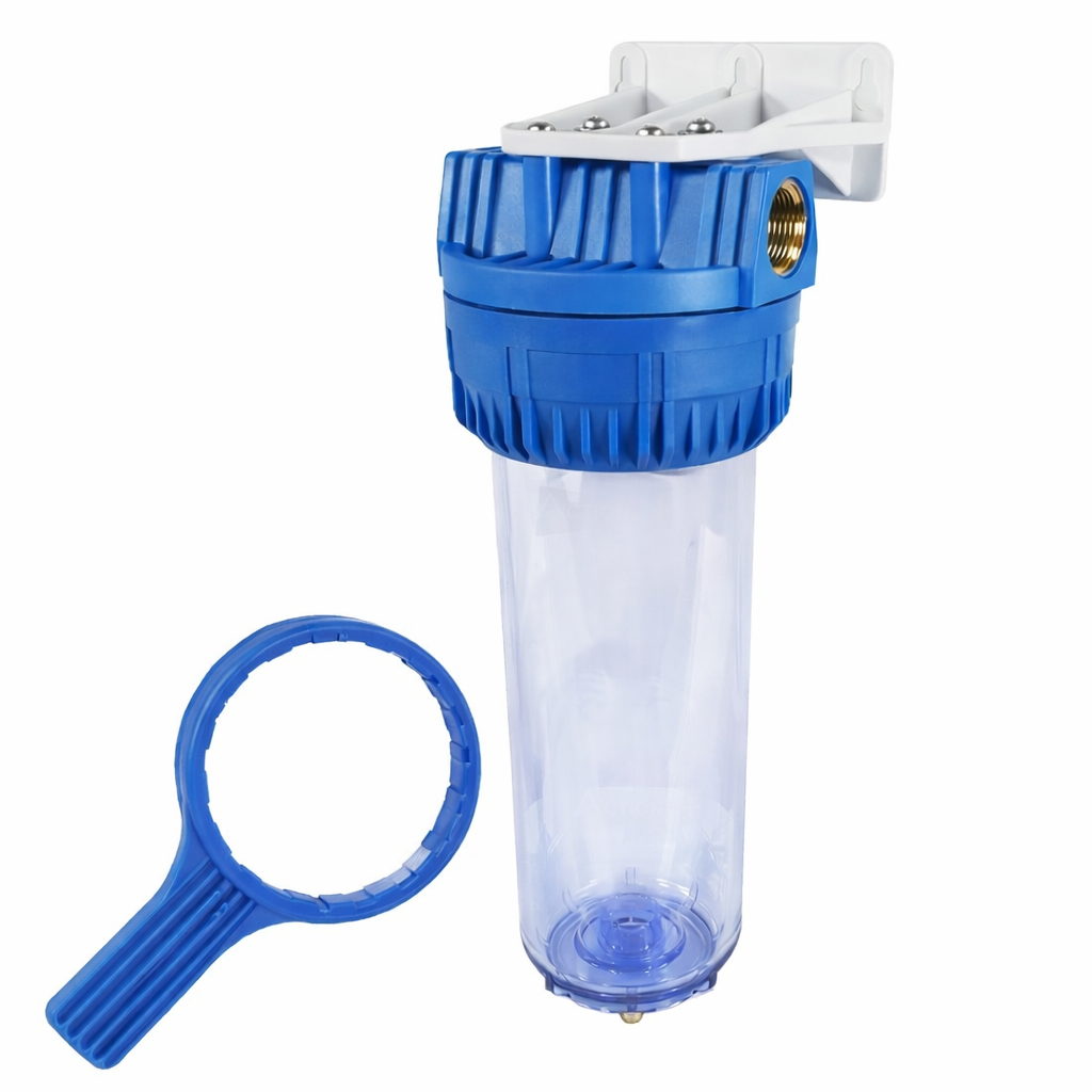 Porte-filtre transparent 10 pouces avec raccords 3/4" laiton